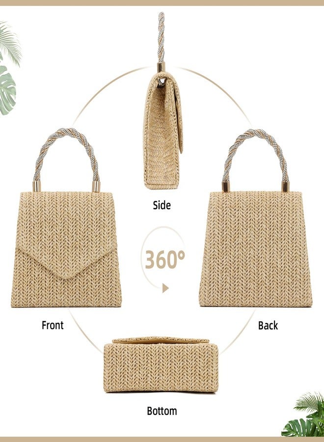 KUANG! Summer Straw Purse for Women Woven Straw Clutch Handbag Shoulder Evening Purse Party Beach Tote Bag - Image 5