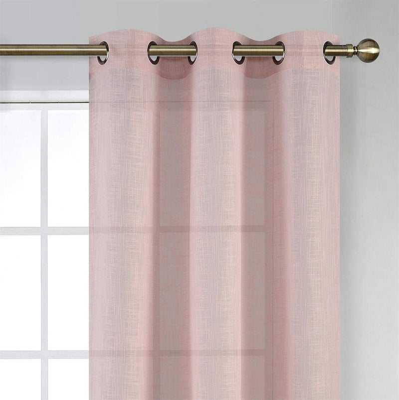 MIUCO Semi Sheer Curtains Poly Linen Textured Solid Grommet Curtains 84 Inches Long for Girls Room 2 Panels (2 x 37 Wide x 84" Long) Pink - Image 2
