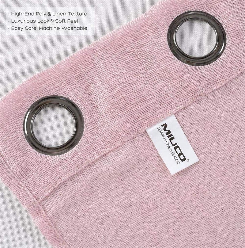 MIUCO Semi Sheer Curtains Poly Linen Textured Solid Grommet Curtains 84 Inches Long for Girls Room 2 Panels (2 x 37 Wide x 84" Long) Pink - Image 4