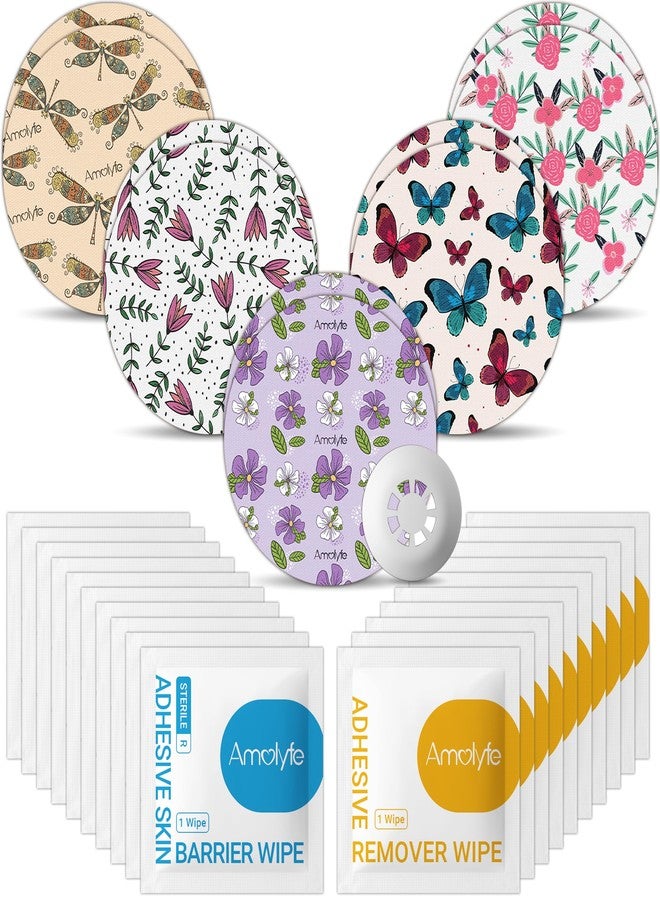 Amolyfe Libre 3 Sensor Covers Solution Kit - 10 Pack Libre 3 & Plus Covers Waterproof, 10 Skin Barrier Wipes & 10 Adhesive Remover Wipes for Enhanced Adhesion & Skin Protection (Flower) - Image 1