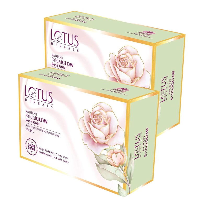 LOTUS HERBALS Lotus Herbals Radiant BridalGLOW Rose Gold Skin Illuminating Facial Kit 5 Easy Steps Paraben Free Salon Grade All Skin Types Pack of 2 57g - Image 1