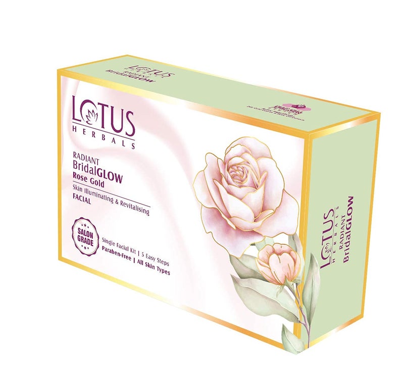 LOTUS HERBALS Lotus Herbals Radiant BridalGLOW Rose Gold Skin Illuminating Facial Kit 5 Easy Steps Paraben Free Salon Grade All Skin Types Pack of 2 57g - Image 3