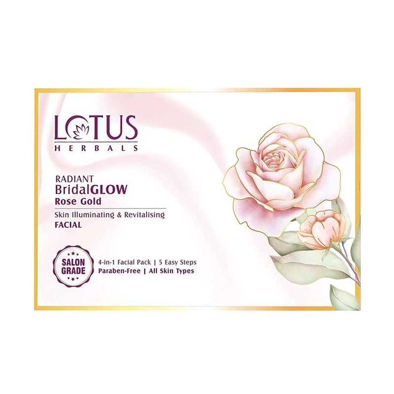 LOTUS HERBALS Lotus Herbals Radiant BridalGLOW Rose Gold Skin Illuminating Facial Kit 5 Easy Steps Paraben Free Salon Grade All Skin Types Pack of 2 57g - Image 4