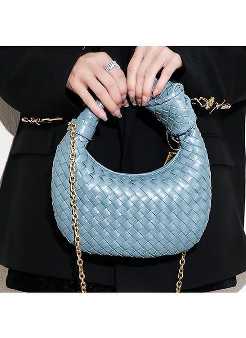 Woven Fashion Versatile Dumpling Bag Handy Shoulder Messenger Croissant Bag Cloud Bag Smog Blue