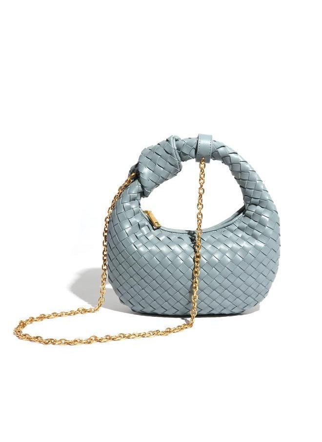 Arabest - Woven Fashion Versatile Dumpling Bag Handy Shoulder Messenger Croissant Bag Cloud Bag Smog Blue - Image 1