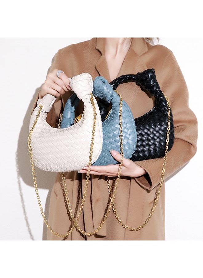 Arabest - Woven Fashion Versatile Dumpling Bag Handy Shoulder Messenger Croissant Bag Cloud Bag Smog Blue - Image 1