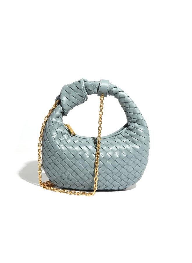 Arabest - Woven Fashion Versatile Dumpling Bag Handy Shoulder Messenger Croissant Bag Cloud Bag Smog Blue - Image 1