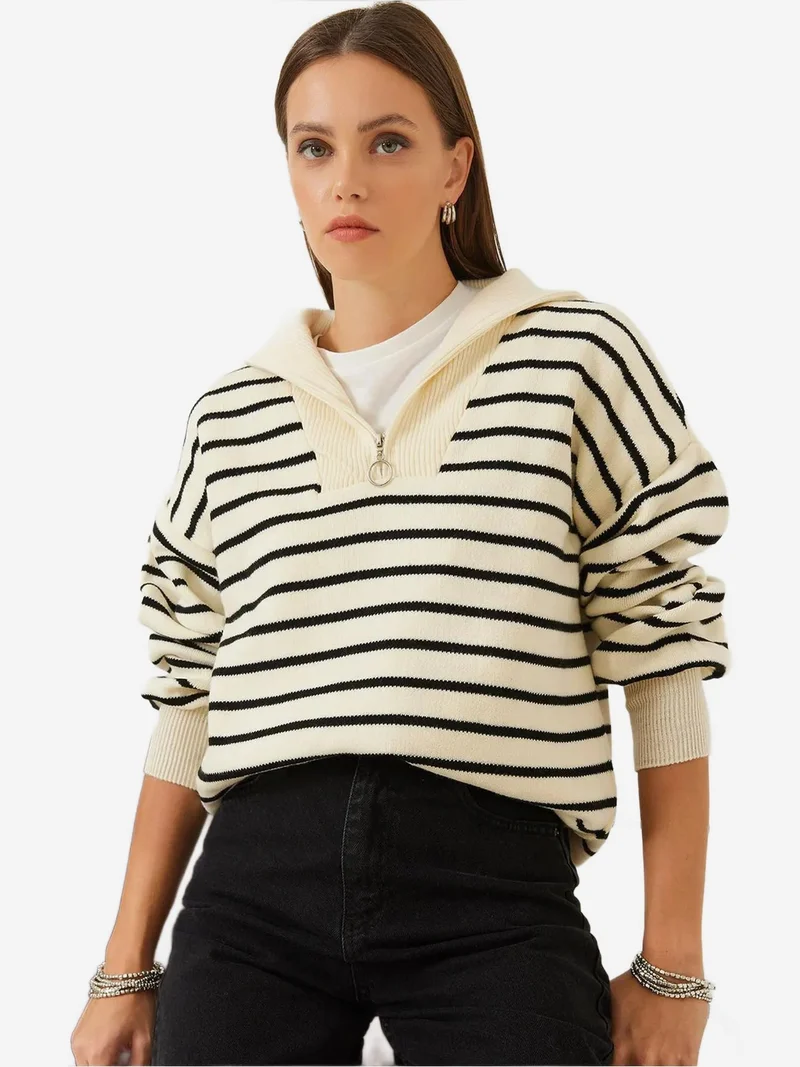 بيانكو لوتشي بلوفر قصير مخطط بياقة بسحاب من لوكسي