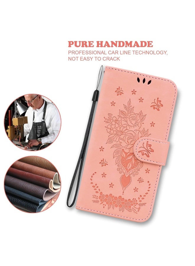 For Motorola Moto G 2022 Butterfly Rose Embossed Leather Phone Case(Pink)