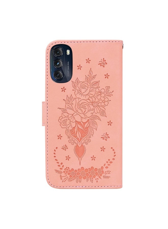 For Motorola Moto G 2022 Butterfly Rose Embossed Leather Phone Case(Pink)