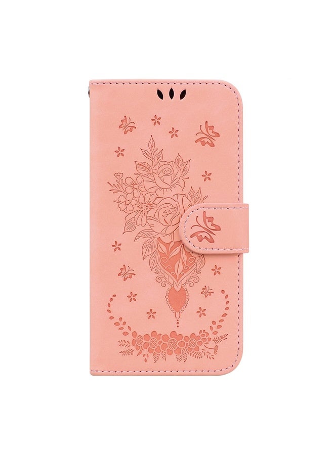 For Motorola Moto G 2022 Butterfly Rose Embossed Leather Phone Case(Pink)