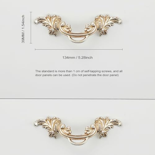 Oligitdi Ceramic Door Handle Gold Antique Finish Decorative Cabinet Handles, Vintage Floral Design, Silver-Plated Metal Pull, Set of 2 - Image 3