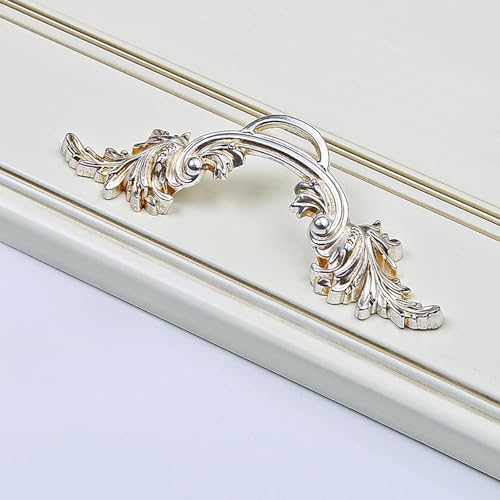 Oligitdi Ceramic Door Handle Gold Antique Finish Decorative Cabinet Handles, Vintage Floral Design, Silver-Plated Metal Pull, Set of 2 - Image 4