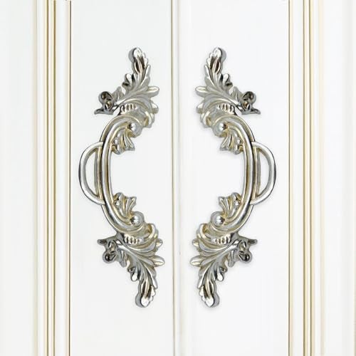 Oligitdi Ceramic Door Handle Gold Antique Finish Decorative Cabinet Handles, Vintage Floral Design, Silver-Plated Metal Pull, Set of 2 - Image 1