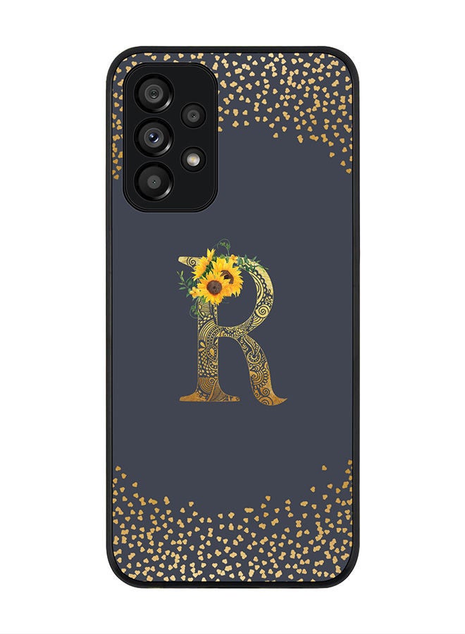 Stylizedd Rugged Black edge case for Samsung Galaxy A73 5G Slim fit Soft Case Flexible Rubber Edges Anti Drop TPU Gel Thin Cover - Custom Monogram Initial Letter Floral Pattern Alphabet - R (Grey ) - Image 1
