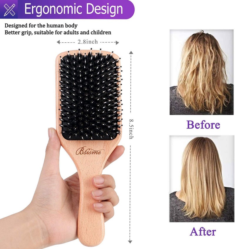Bsisme Hair Brush Boar Bristle Hair Brushes for Women Curly Hair, Best Paddle Detangling Brush Detangler for Girls Kids,Smooth Hair Add Shine - Image 4