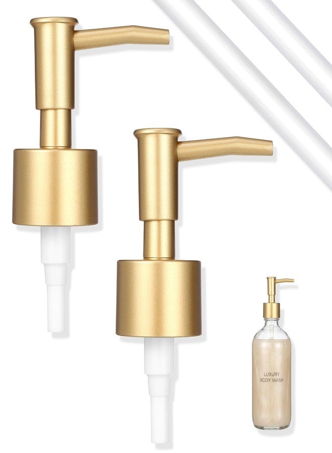 Thrymme Replacement Soap Dispenser Pump, 2 Pack Gold Soap Dispenser Pump Fits Standard 28/400 Thread Size, for Kitchen and Bathroom Lotion Bottles Pearl Gold + 6 inch Tube - Image 1