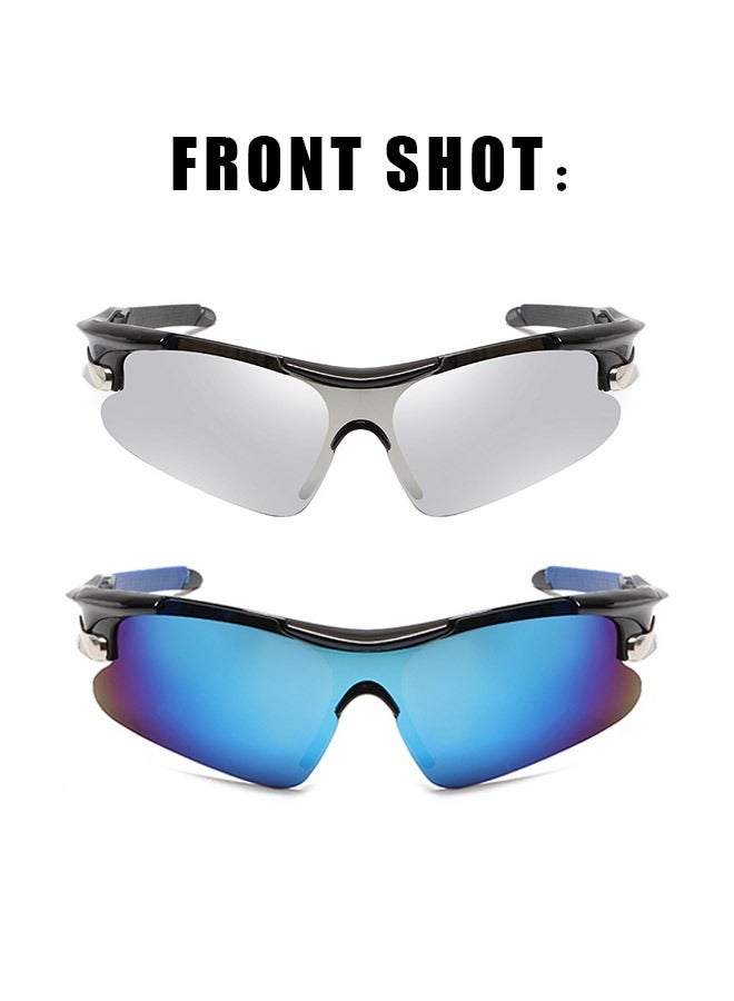 Captaintech 2 Pcs Outdoor Sports UV Protection Half Frame Sunglasses, UV400 Polarized Cycling safety Sports Sunglasses, Windproof Goggles for Baseball Golf (Silver+Blue) - Image 5