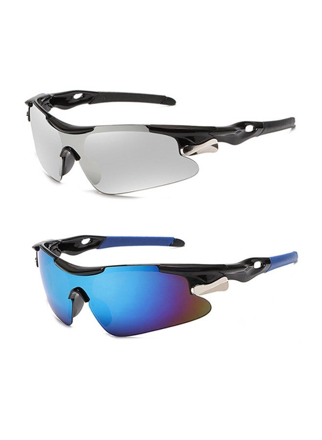 Captaintech 2 Pcs Outdoor Sports UV Protection Half Frame Sunglasses, UV400 Polarized Cycling safety Sports Sunglasses, Windproof Goggles for Baseball Golf (Silver+Blue) - Image 1