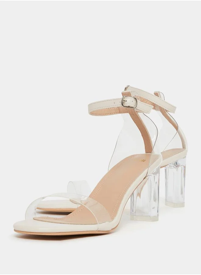 ستايلي Transparent Strap Block Heel Sandal with Buckle Closure
