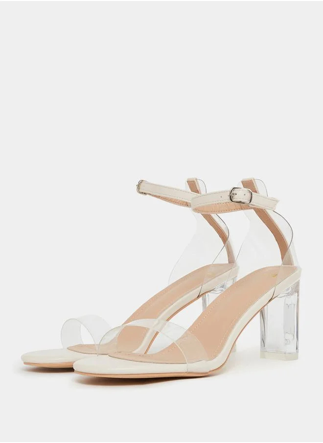 ستايلي Transparent Strap Block Heel Sandal with Buckle Closure