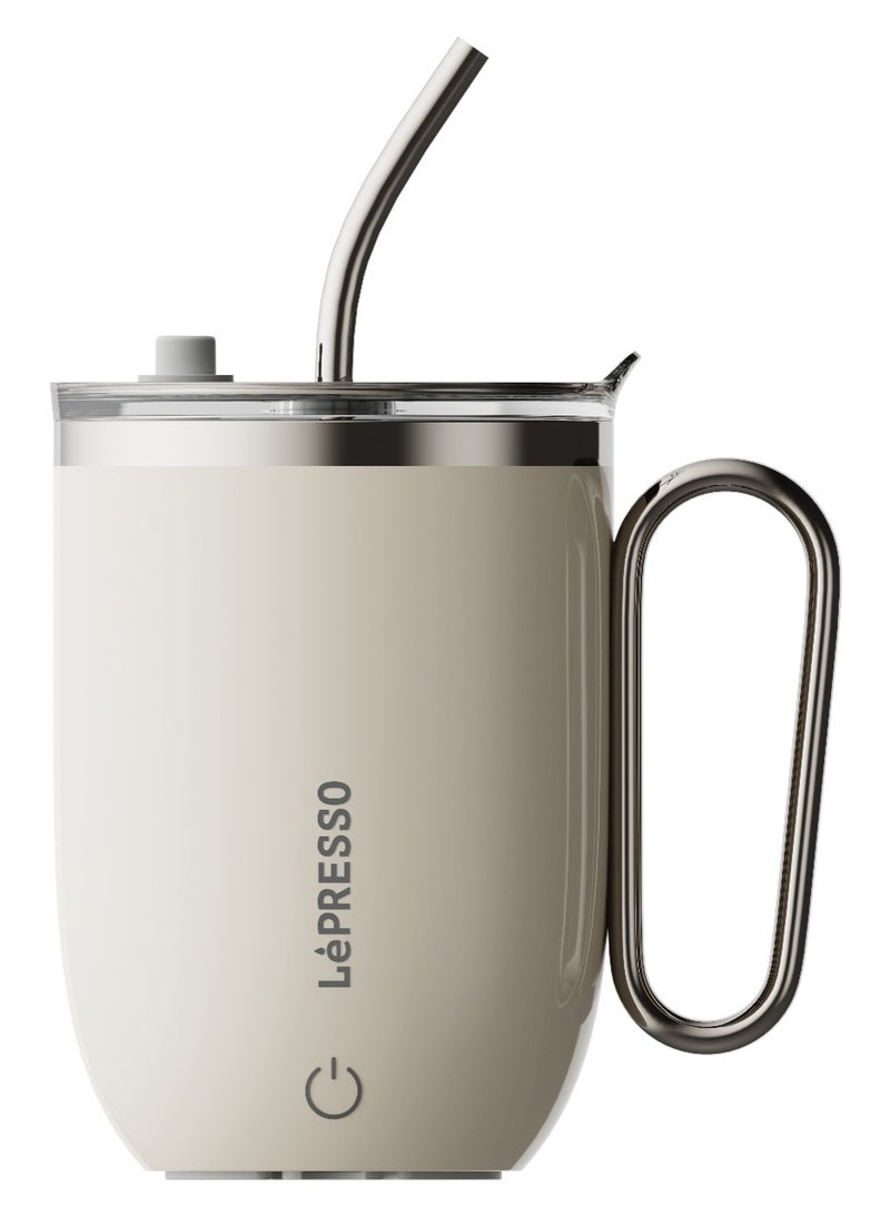 LePRESSO Auto Magnetic Stirring Travel Coffee Mug 420ml / Temperature Display / Type C Charging Port / Durable & Easy to Clean / Mixing Time 30s - White - Image 1