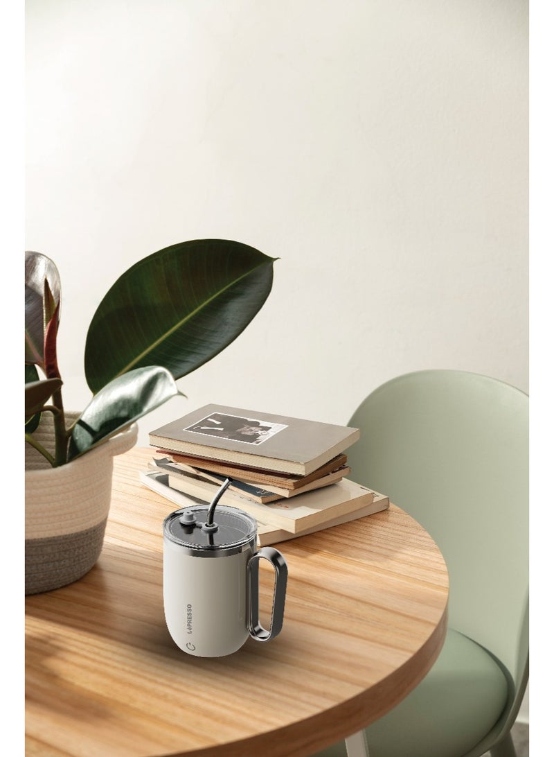 LePRESSO Auto Magnetic Stirring Travel Coffee Mug 420ml / Temperature Display / Type C Charging Port / Durable & Easy to Clean / Mixing Time 30s - White - Image 2