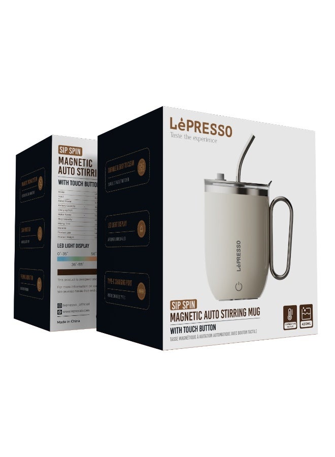 LePRESSO Auto Magnetic Stirring Travel Coffee Mug 420ml / Temperature Display / Type C Charging Port / Durable & Easy to Clean / Mixing Time 30s - White - Image 3