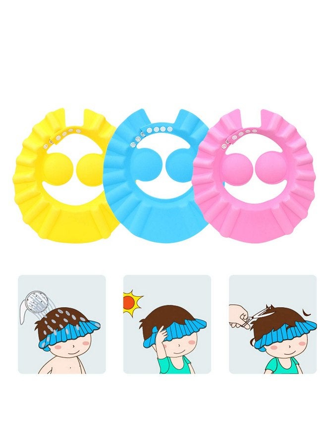 SUNTRADE 3Pcs Cute Kids Adjustable Shampoo Bath Bathing Shower Cap Hat Wash Hair Shield - Image 1