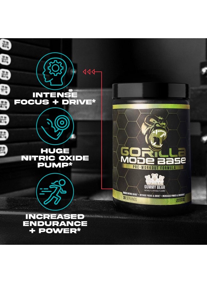 Gorilla Mind - Gorilla Mode Base Pre Workout - Raises Nitric Oxide · Intense Focus & Drive · Endurance · Power - L-Citrulline, L-Tyrosine, Betaine, Alpha-GPC, Caffeine, Huperzine A - 360 Grams (Blue Raspberry) - Image 1