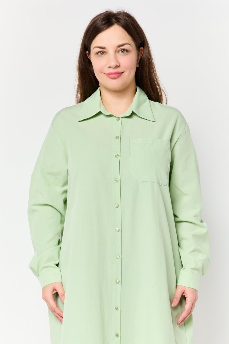 trendyol Women Plain Shirt Dress, Mint Green - Image 3
