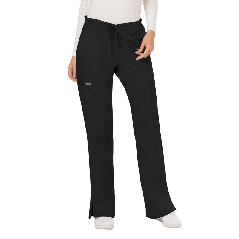 WW Revolution by Cherokee Womens Mid Rise Moderate Flare Drawstring Pant Tall Black Small Tall