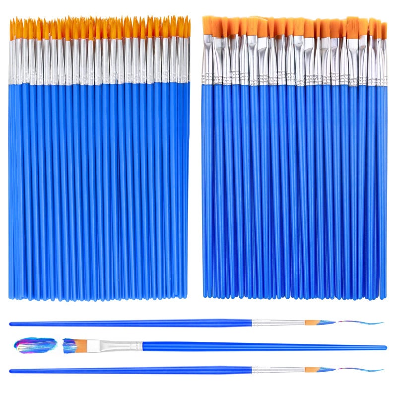 anezus Small Paint Brushes Bulk Anezus 100 Pcs Paint Brushes for Kids Acrylic Paint Brushes Set with Flat and Round Pointed Paint Brushes Craft Paint Brushes for Classroom Watercolor Canvas Face Painting