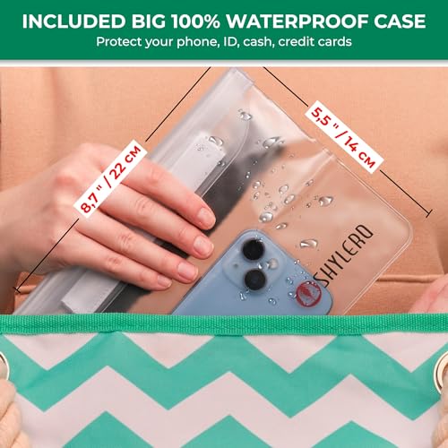 SHYLERO Beach Bag and Pool Bag. Has Airtight Pouch, Key Holder. Beach Tote is Zippered, Waterproof (IP64) - L22xH15xW6 - Image 3