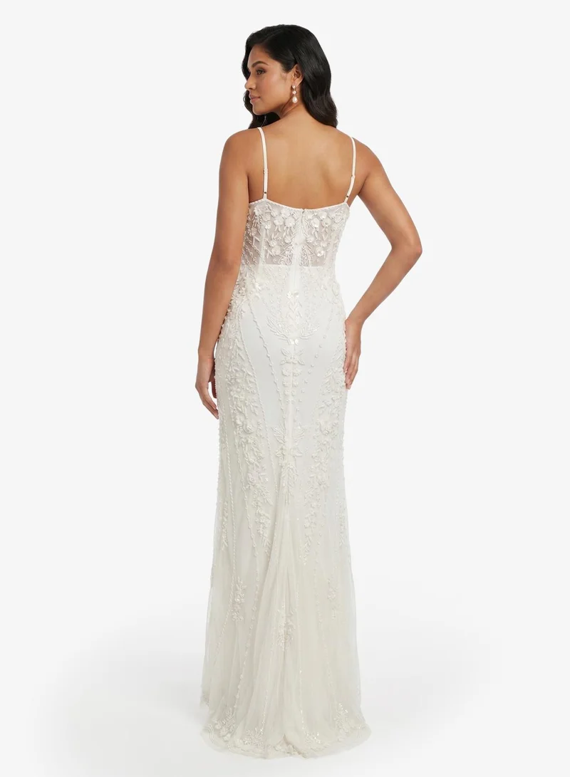 Namshi x Plunge Neck Bead Embellished Evening Gown