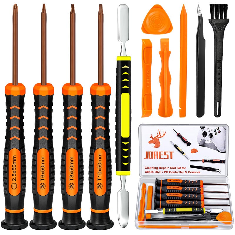Jorest طقم إصلاح JOREST لجهاز Xbox One/360/X PS4 PS3 PS5، مفك براغي أمان Torx PH0 T6 T8 T10، أدوات كراون، ملاقط، أداة تنظيف لوحدة التحكم والجهاز - Image 1