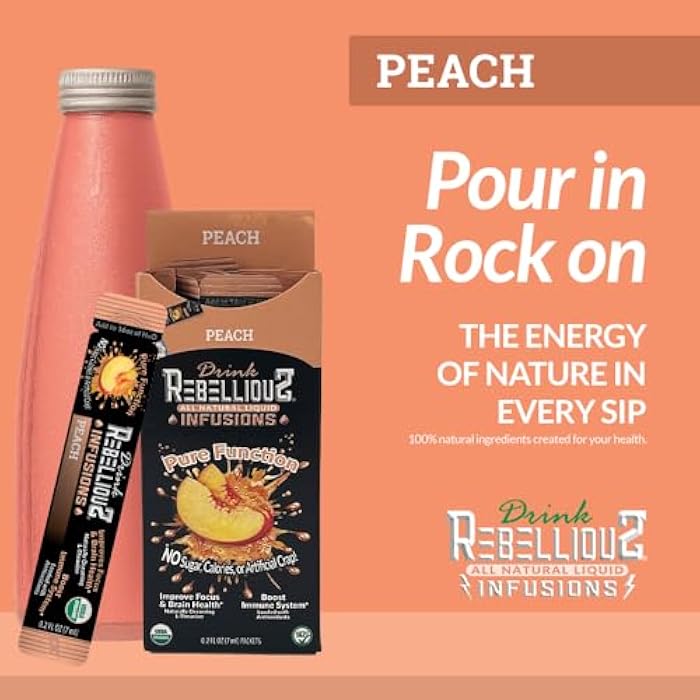 Rebellious Peach Organic Drink Mix – Organic Zero Calorie Energy Drink Mix | Monk Fruit & Green Tea Extract | L-Theanine + Natural Caffeine | 100% Plant-Based | Pack of 10 | Keto, Kosher, Gluten-Free - Image 4
