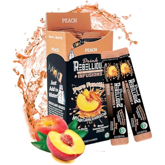 Rebellious Peach Organic Drink Mix – Organic Zero Calorie Energy Drink Mix | Monk Fruit & Green Tea Extract | L-Theanine + Natural Caffeine | 100% Plant-Based | Pack of 10 | Keto, Kosher, Gluten-Free - Image 1