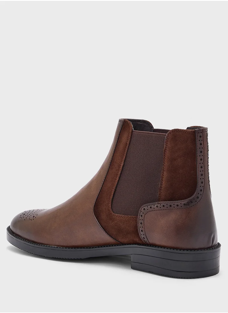 Robert Wood Brogue Design Formal Chelsea Boots