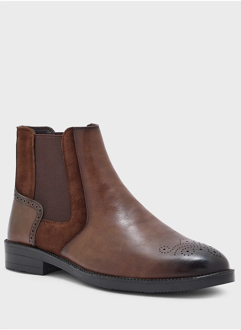 روبرت وود Brogue Design Formal Chelsea Boots