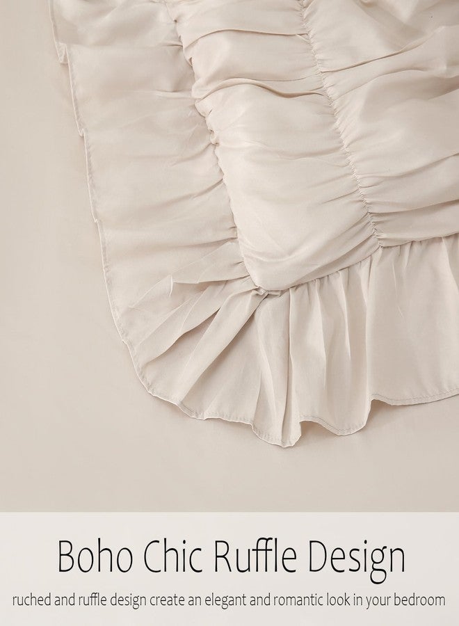 Herside Beige Ruffle Duvet Cover Set King Size,Ruched Boho Bedding 3 Pieces Shabby Chic Luxury Wrinkle Ruffle Comforter Cover Set,Breathable and Soft Microfiber Quilt Cover Set for All Seasons - Image 5