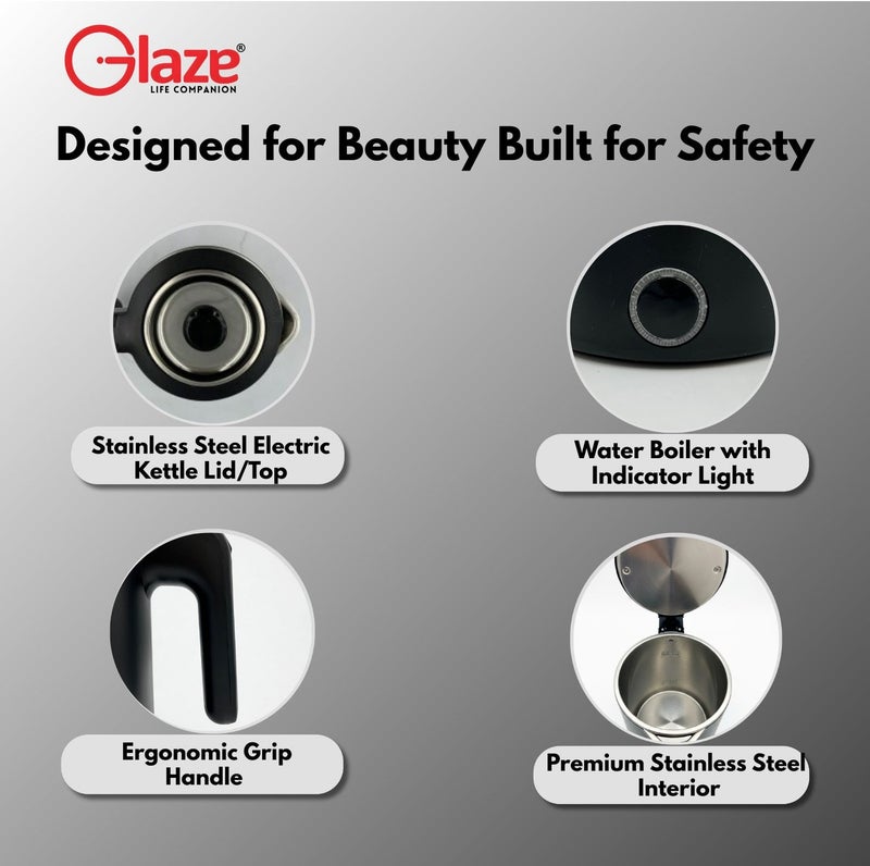 جليز غلاية كهربائية سعة 1 لتر بقدرة 1000 واط – غلي سريع للماء مع خاصية الإيقاف التلقائي وحماية من التشغيل بدون ماء، غلاية شاي وقهوة محمولة بدون سلك، مقبض بارد الملمس – لون أسود - Image 4