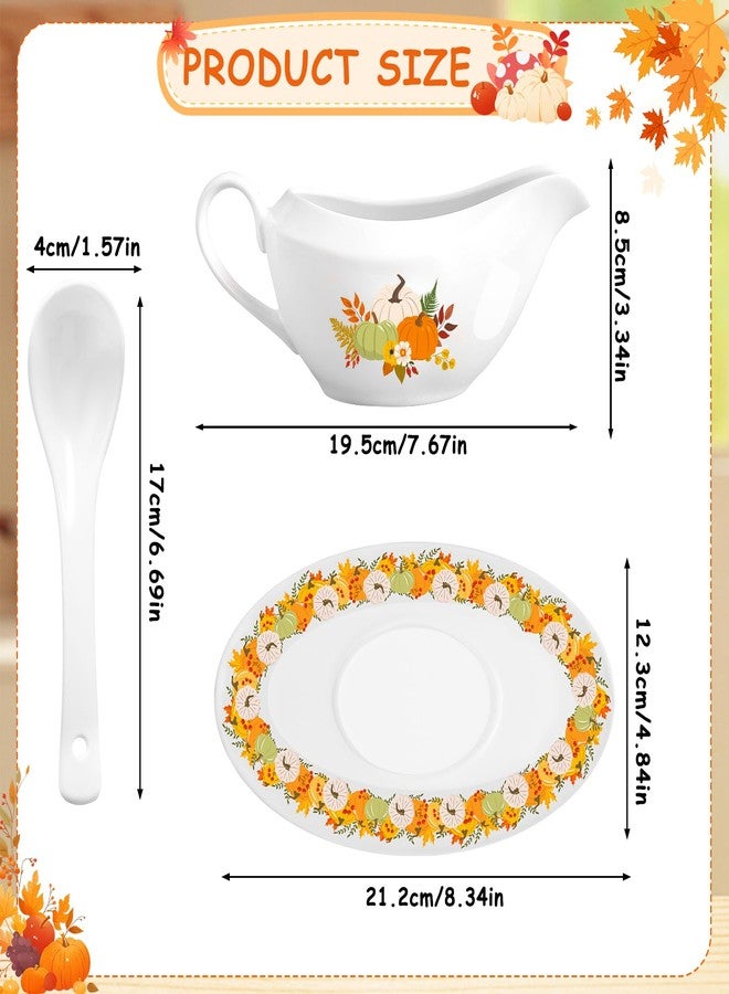 TLY 16OZ Thanksgiving Gravy Boat with Ladle and Saucer Ceramic Gravy Boat Thanksgiving Serveware for Salad Dressings, Creamer, Broth, Black Pepper Used at Weddings Parties Christmas or Daily Use - Image 2