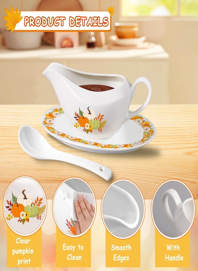 TLY 16OZ Thanksgiving Gravy Boat with Ladle and Saucer Ceramic Gravy Boat Thanksgiving Serveware for Salad Dressings, Creamer, Broth, Black Pepper Used at Weddings Parties Christmas or Daily Use - Image 3