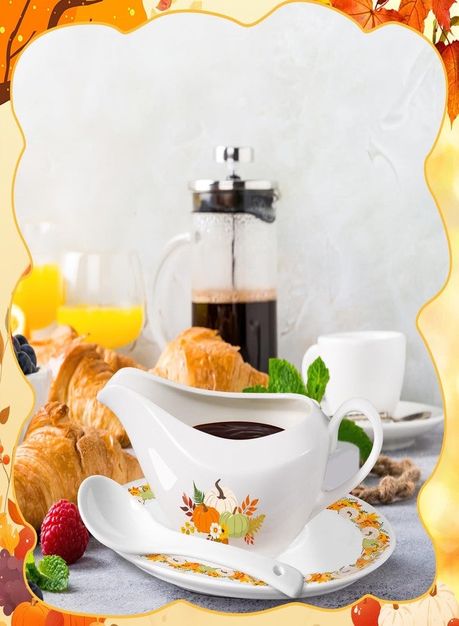TLY 16OZ Thanksgiving Gravy Boat with Ladle and Saucer Ceramic Gravy Boat Thanksgiving Serveware for Salad Dressings, Creamer, Broth, Black Pepper Used at Weddings Parties Christmas or Daily Use - Image 5