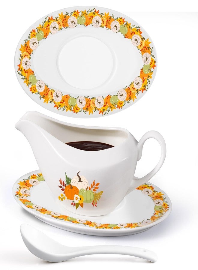 TLY 16OZ Thanksgiving Gravy Boat with Ladle and Saucer Ceramic Gravy Boat Thanksgiving Serveware for Salad Dressings, Creamer, Broth, Black Pepper Used at Weddings Parties Christmas or Daily Use - Image 1
