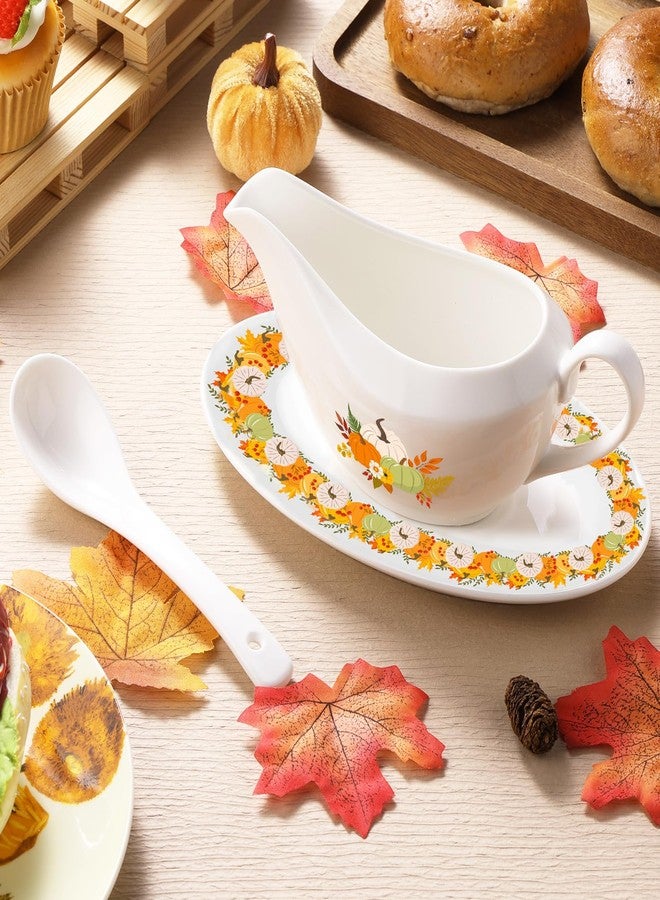 TLY 16OZ Thanksgiving Gravy Boat with Ladle and Saucer Ceramic Gravy Boat Thanksgiving Serveware for Salad Dressings, Creamer, Broth, Black Pepper Used at Weddings Parties Christmas or Daily Use - Image 4
