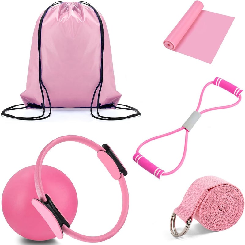 Maxmana Secret 6pcs Pilates Ring Circle Set for Women - Home Workout Equipment in Pink - Image 1