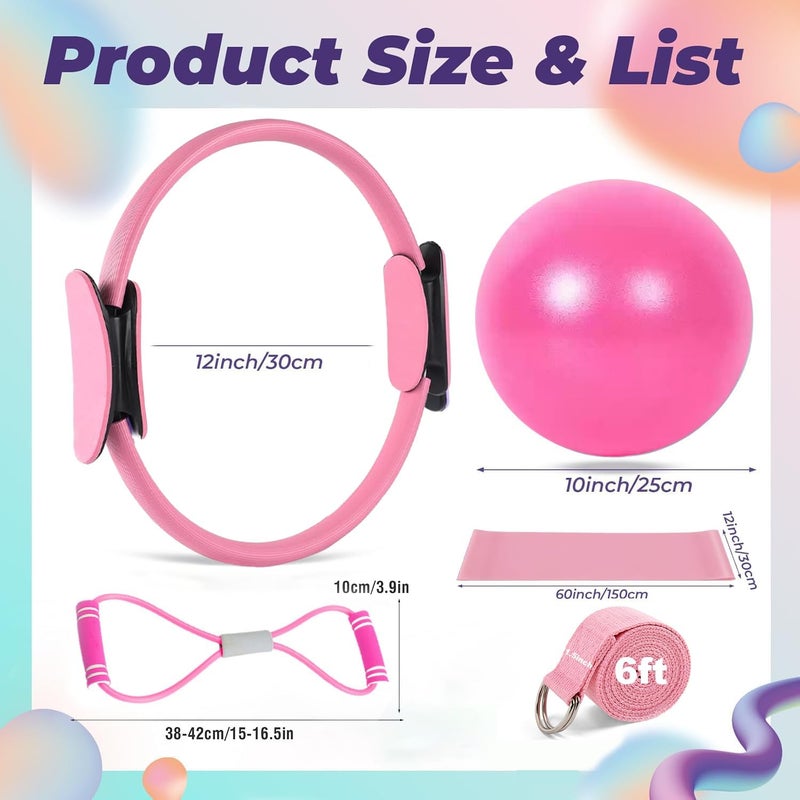 Maxmana Secret 6pcs Pilates Ring Circle Set for Women - Home Workout Equipment in Pink - Image 2