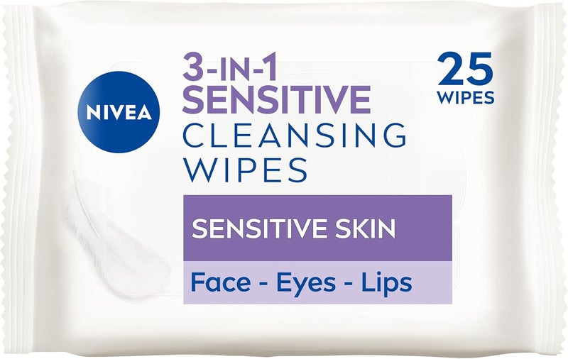NIVEA 3in1 Sensitive Cleansing Wipes 25 Wipes PlantBased Makeup Remover Wipes Face Wipes for Sensitive Skin Gentle yet Effective Makeup Removal Pack of 6